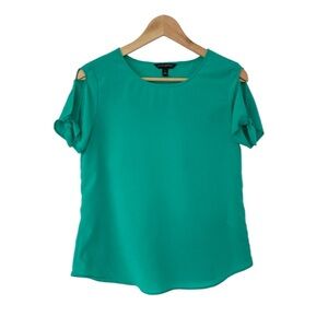 BANANA REPUBLIC KELLY GREEN TOP/BLOUSE WITH TIE DETAIL SHORT SLEEVES, XS